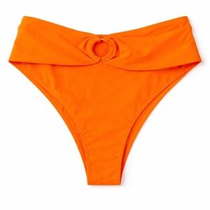 Women's High-Cut Bikini Bottom with Ring Detail - Orange